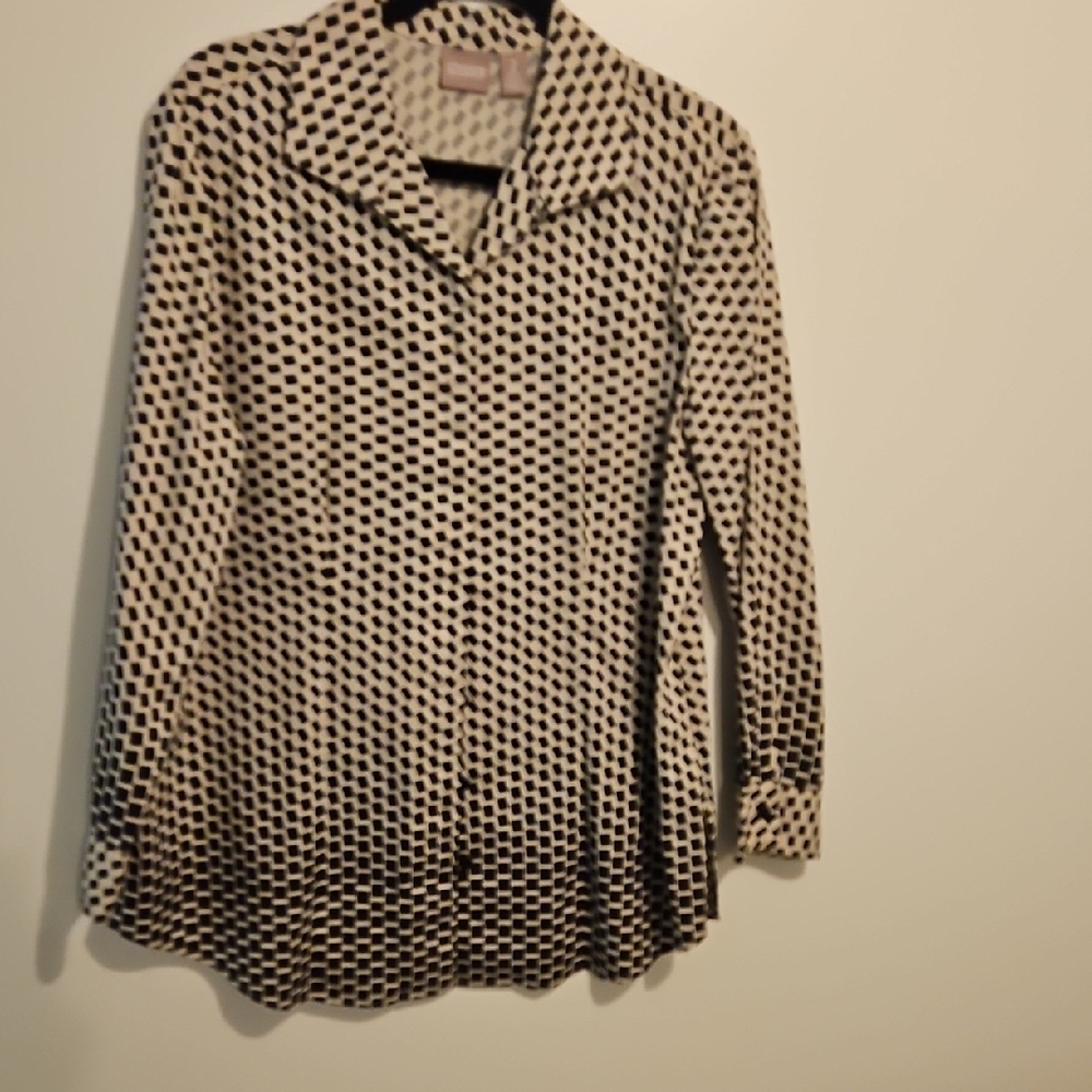 Chico's Black and White Geometric Button Down Shirt